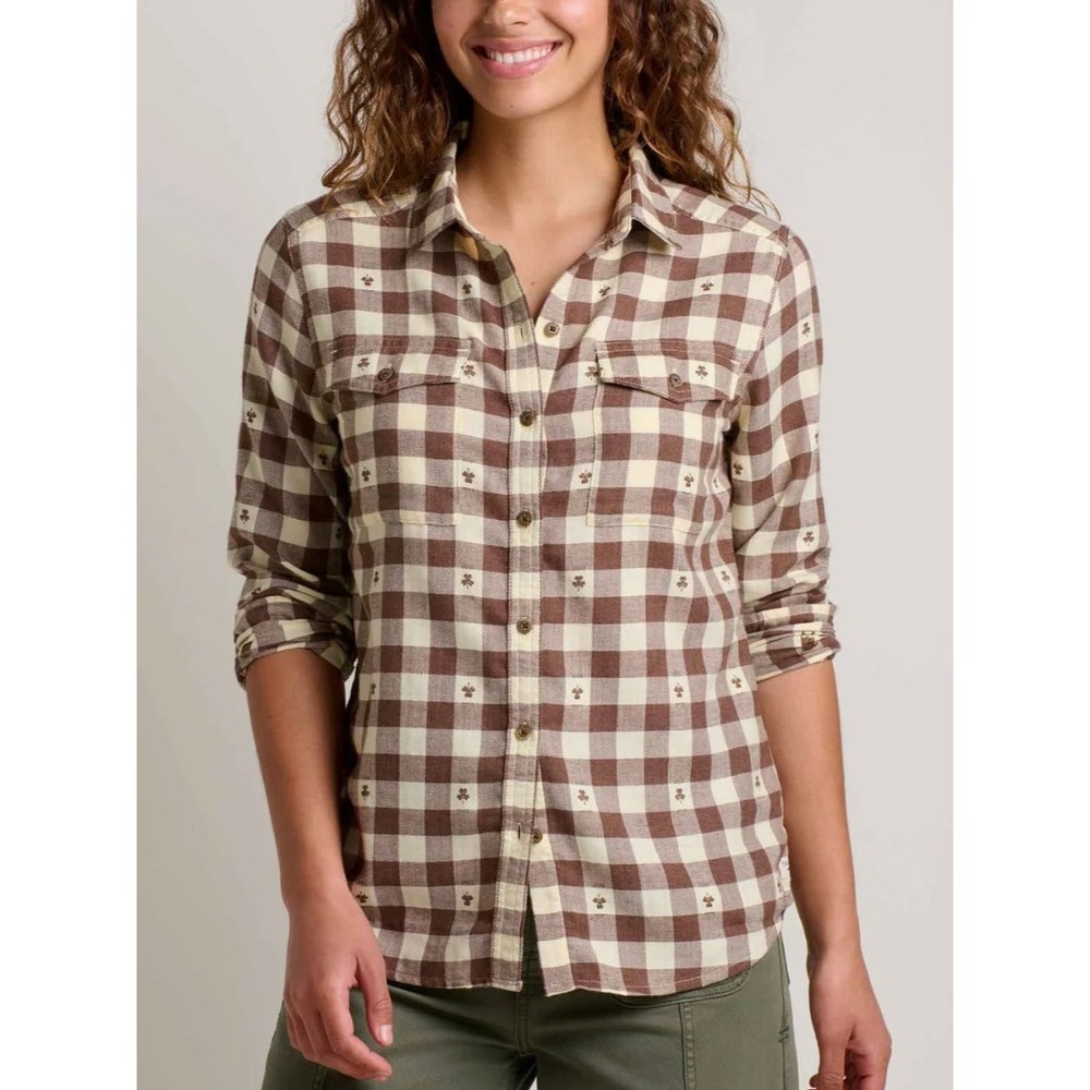 NEW $90 Toad&Co Re-Form Flannel S Shirt Womens S Chestnut Dobby